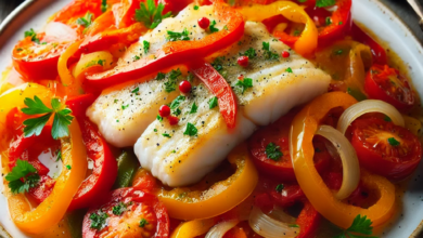 Paprika-Fisch Rezept - Dieses Rezept ist kalorienarm und schnell gekocht. Saftiger Fisch auf Gemüsebett.